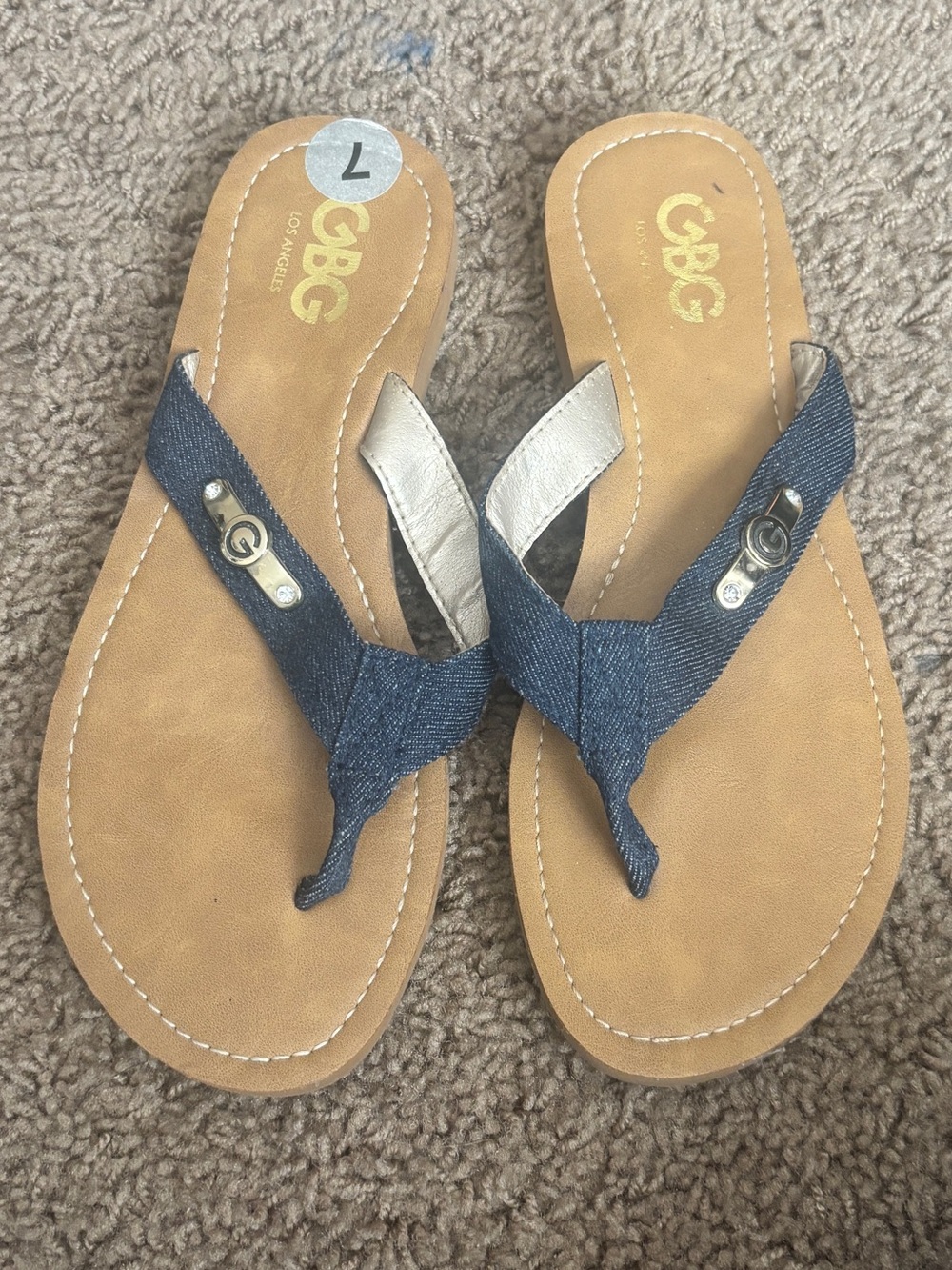 Denim Wedge Flip Flop Sandals - Blue Straps